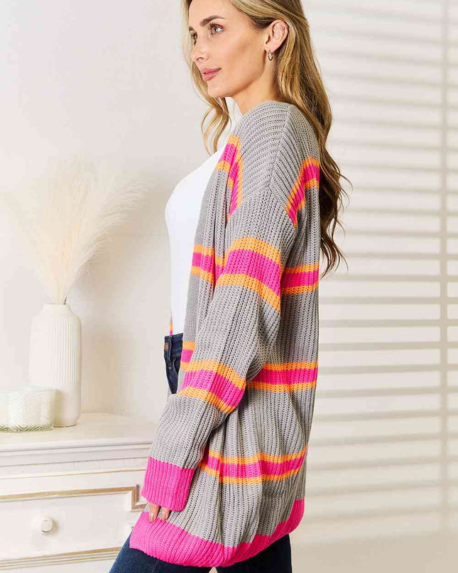 Woven Right Ribbed Long Sleeve Cardigan