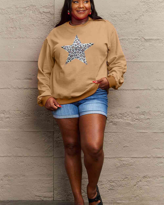 Simply Love Full Size Leopard Star Graphic Sweatshirt
