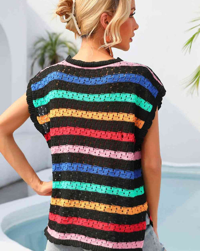 Striped V-Neck Slit Cover Up