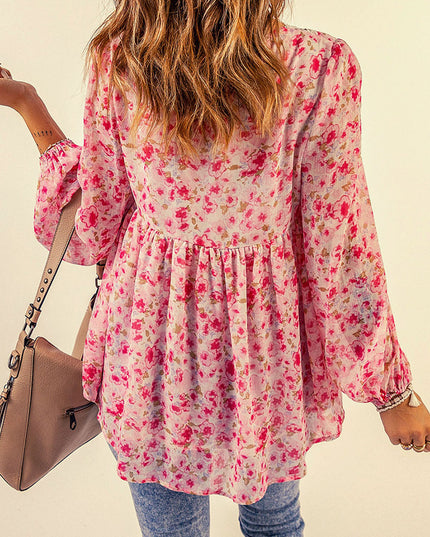 Floral Lace Trim Balloon Sleeve Blouse