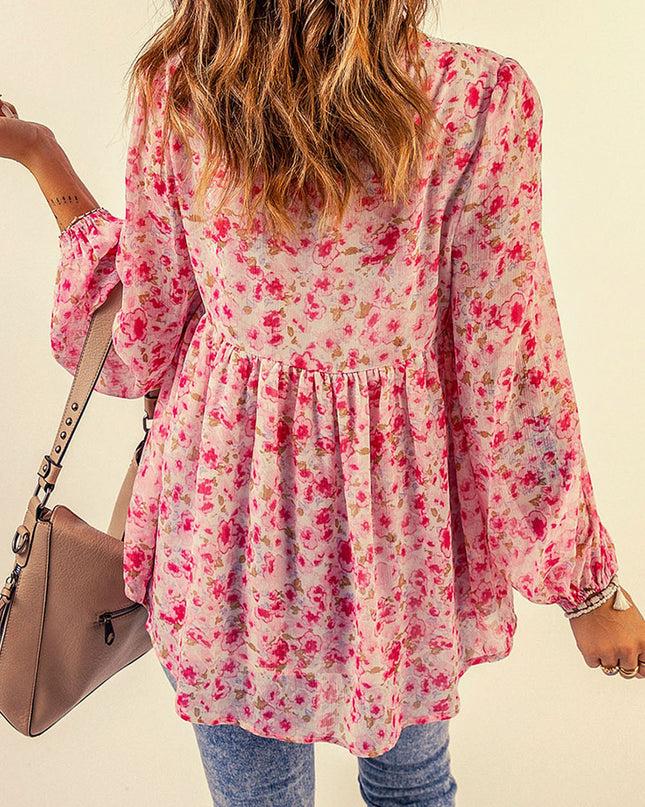 Floral Lace Trim Balloon Sleeve Blouse