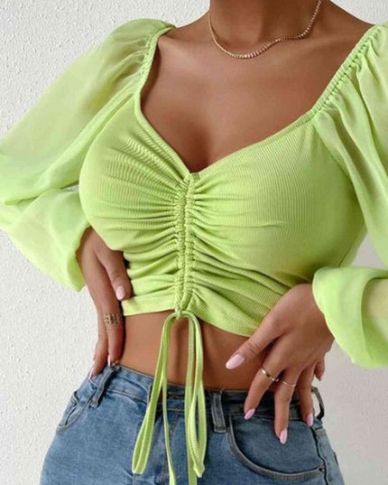 Drawstring Sweetheart Neck Cropped Top