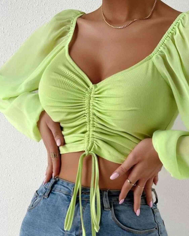 Drawstring Sweetheart Neck Cropped Top