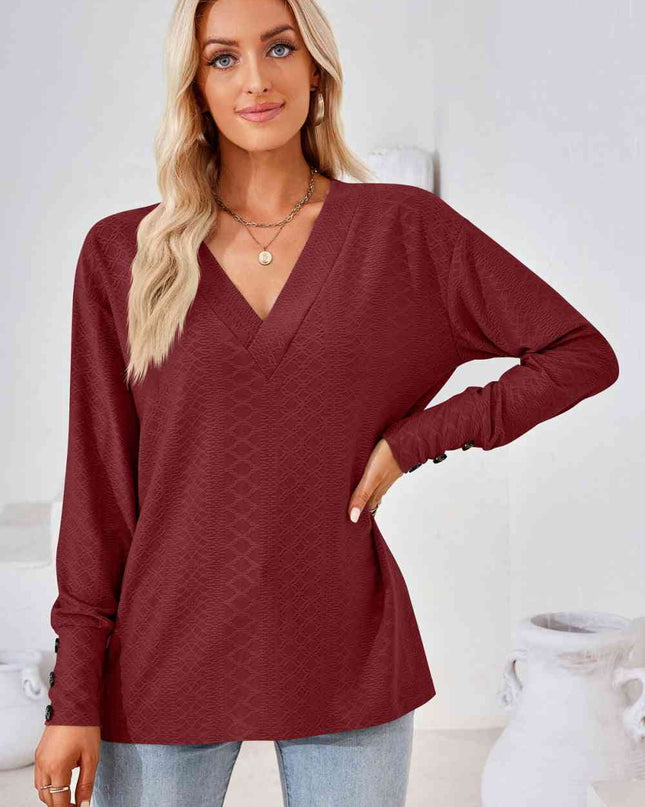 V-Neck Long Sleeve Blouse