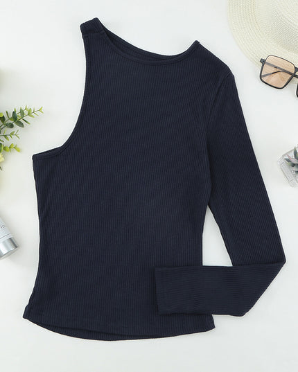 Cutout One-Shoulder Ribbed Top