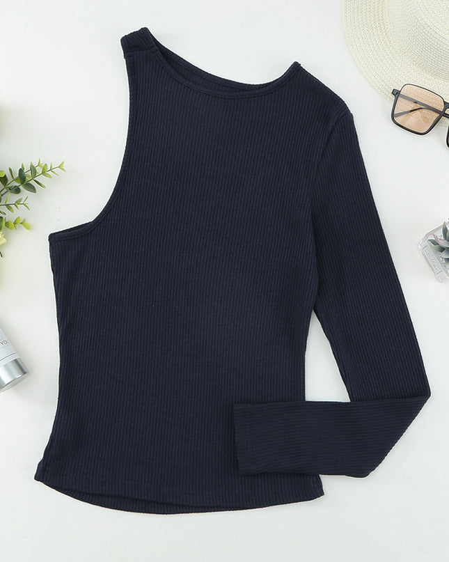 Cutout One-Shoulder Ribbed Top