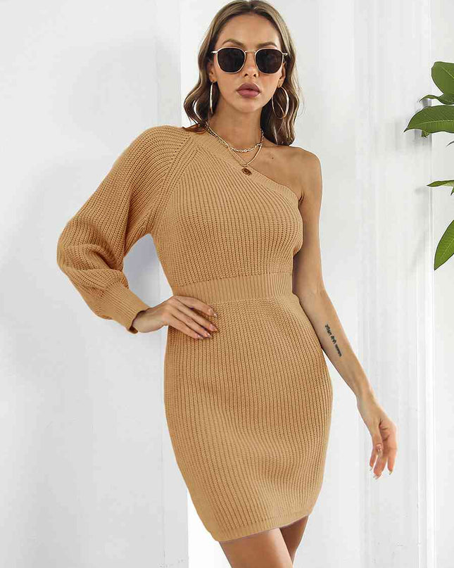 One-Shoulder Mini Sweater Dress