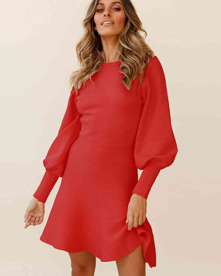 Round Neck Lantern Sleeve Sweater Dress