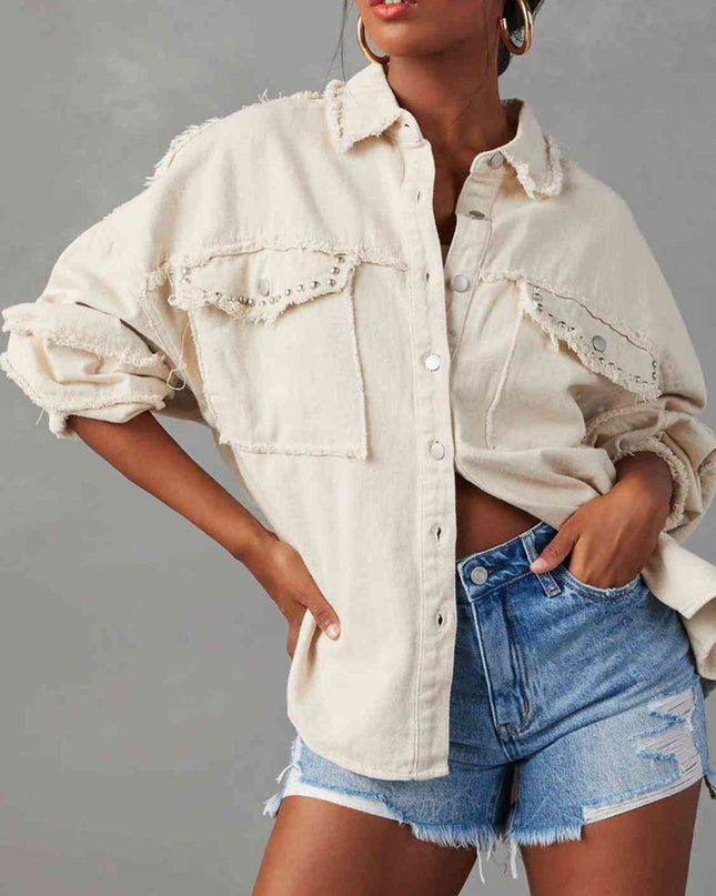 Button Down Raw Hem Denim Jacket