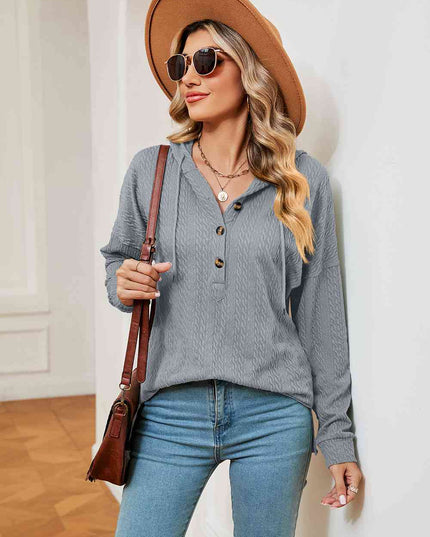 Half-Button Dropped Shoulder Hoodie