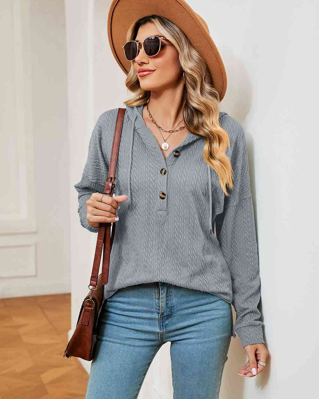 Half-Button Dropped Shoulder Hoodie
