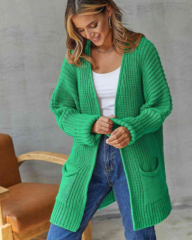 Open Front Long Sleeve Cardigan with Pockets