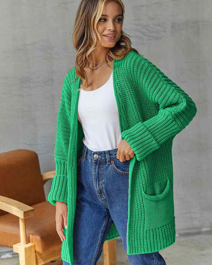 Open Front Long Sleeve Cardigan with Pockets