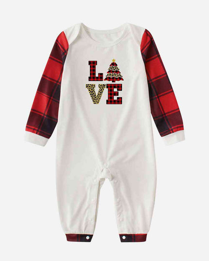 LOVE Graphic Plaid Sleeve Jumpsuit