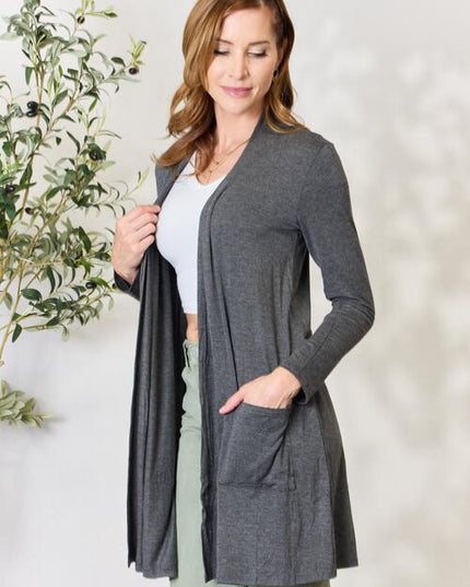 Celeste Full Size Open Front Cardigan with Pockets
