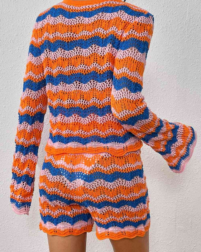 Striped Sweater and Knit Shorts Set