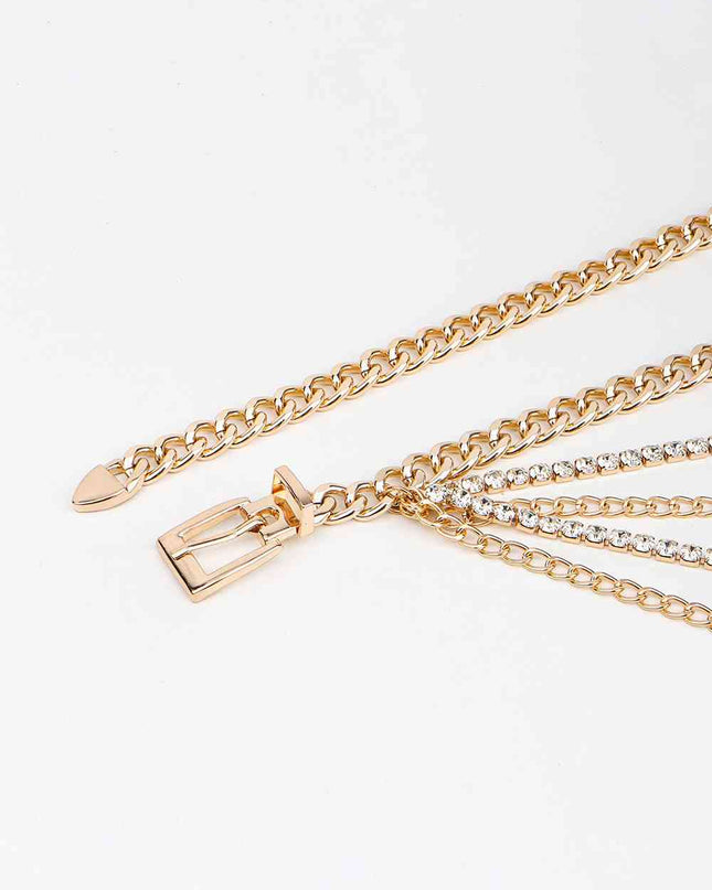 Rhinestone Decor Metal Chain Belt