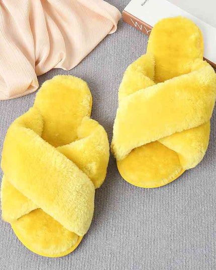 Faux Fur Crisscross Strap Slippers