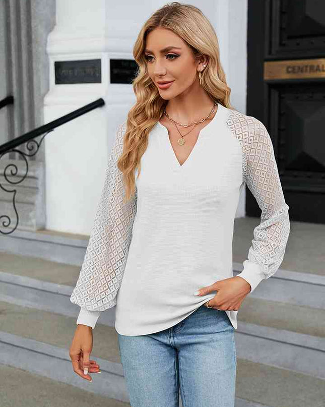 Notched Neck Raglan Sleeve Blouse