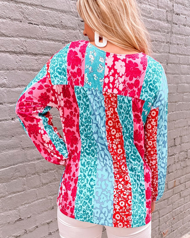 Mixed Print Patchwork Blouse