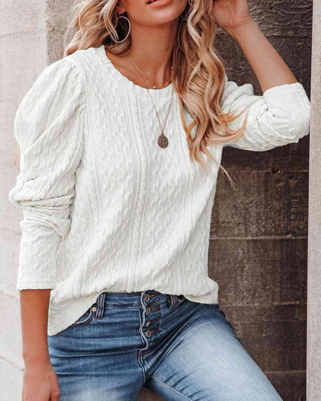Round Neck Puff Sleeve Knit Top