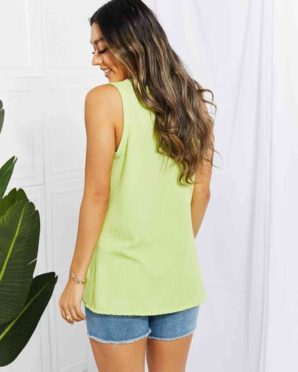 Blumin Apparel Chance of Sun Full Size Ribbed V-Neck Tank in Green