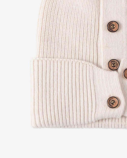 Button Detail Rib-Knit Cuff Beanie