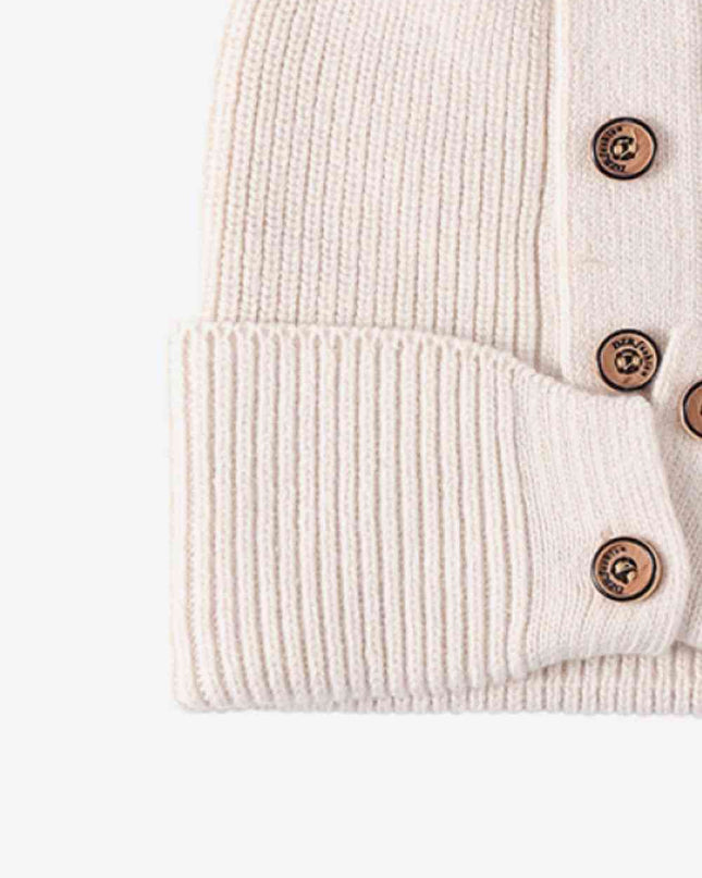 Button Detail Rib-Knit Cuff Beanie