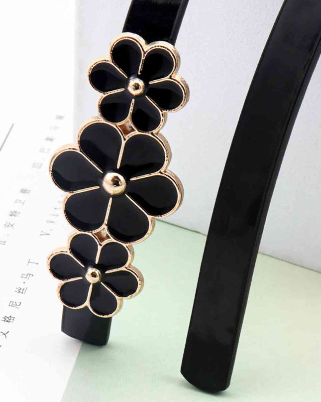 Flower Decor Skinny PU Belt