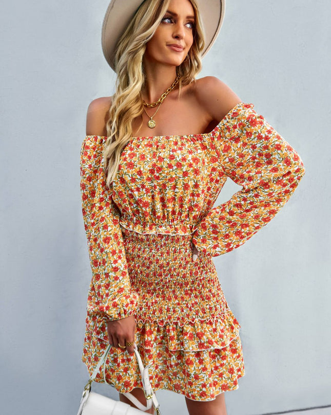 Floral Smocked Off-Shoulder Ruffled Dress