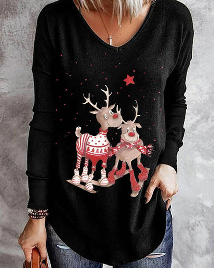Graphic V-Neck Long Sleeve Top
