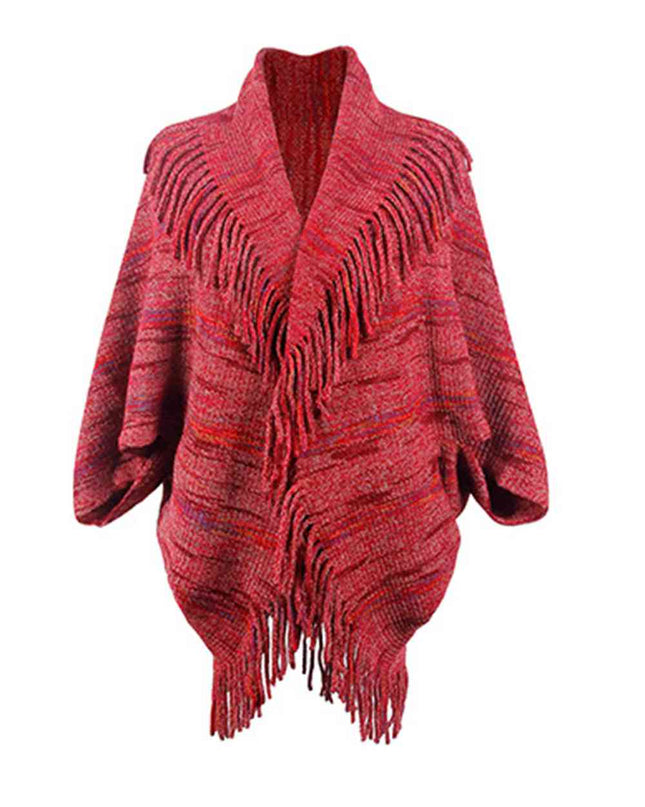 Fringe Detail Printed Poncho