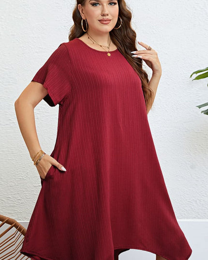 Plus Size Round Neck Handkerchief Hem Dress