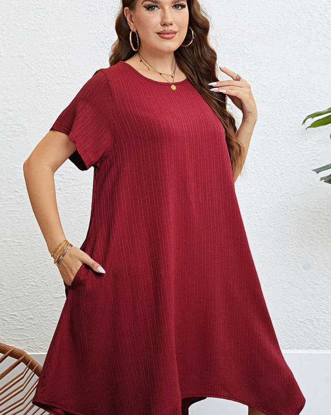 Plus Size Round Neck Handkerchief Hem Dress
