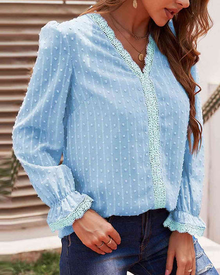 Swiss Dot Flounce Sleeve Blouse