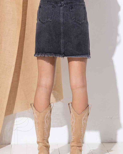 Rhinestone Fringe Denim Skirt