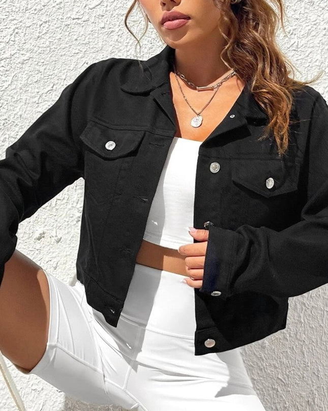 Collared Neck Long Sleeve Denim Jacket