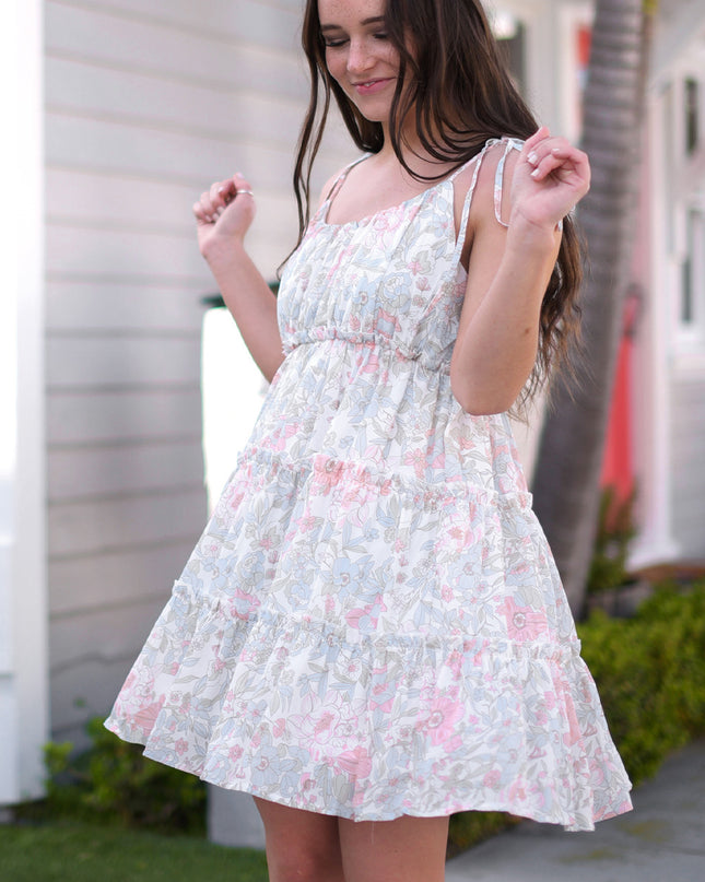 Floral Tie-Shoulder Frill Trim Dress