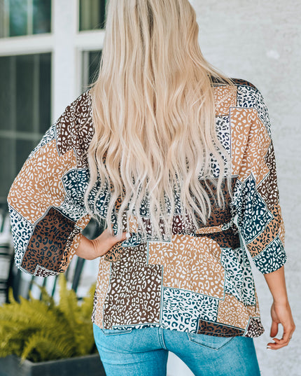 Leopard Patchwork V-Neck Top