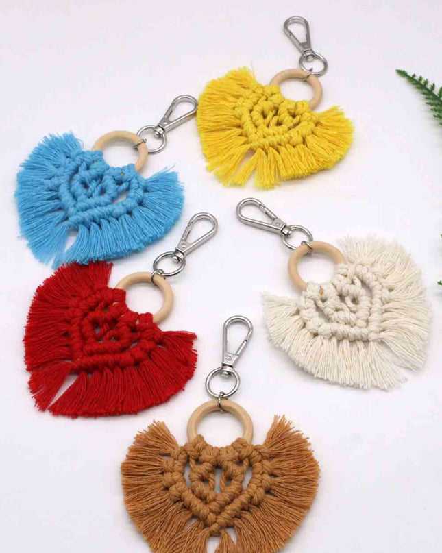 Assorted 4-Pack Heart-Shaped Macrame Fringe Keychain