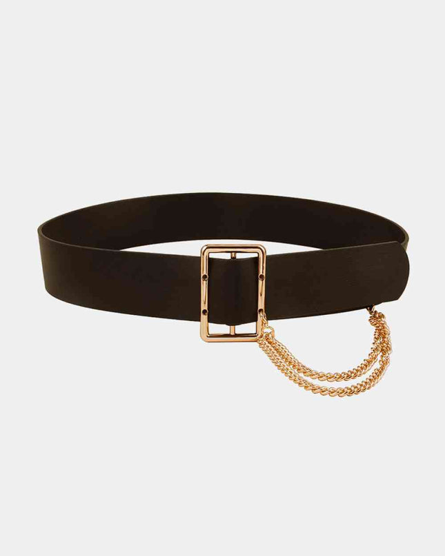 PU Leather Wide Belt with Chain