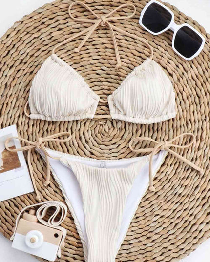 Textured Halter Neck Tied Bikini Set