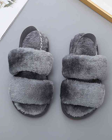 Faux Fur Open Toe Slippers