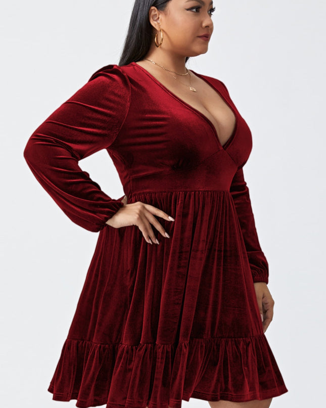 Plus Size Plunge Long Sleeve Mini Dress