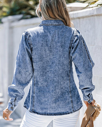 Button Up Collared Neck Denim Top