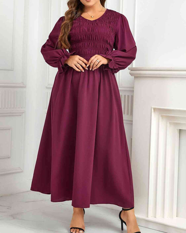 Plus Size Flounce Sleeve Smocked Maxi Dress