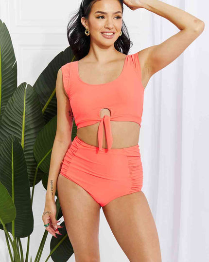Marina West Swim Sanibel Crop Swim Top and Ruched Bottoms Set in Coral