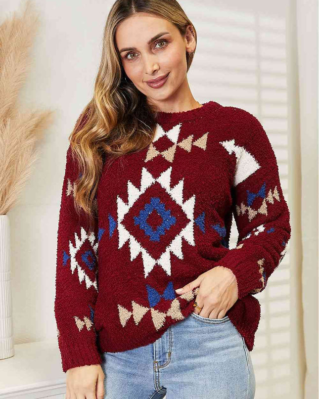 HEYSON Full Size Aztec Soft Fuzzy Sweater