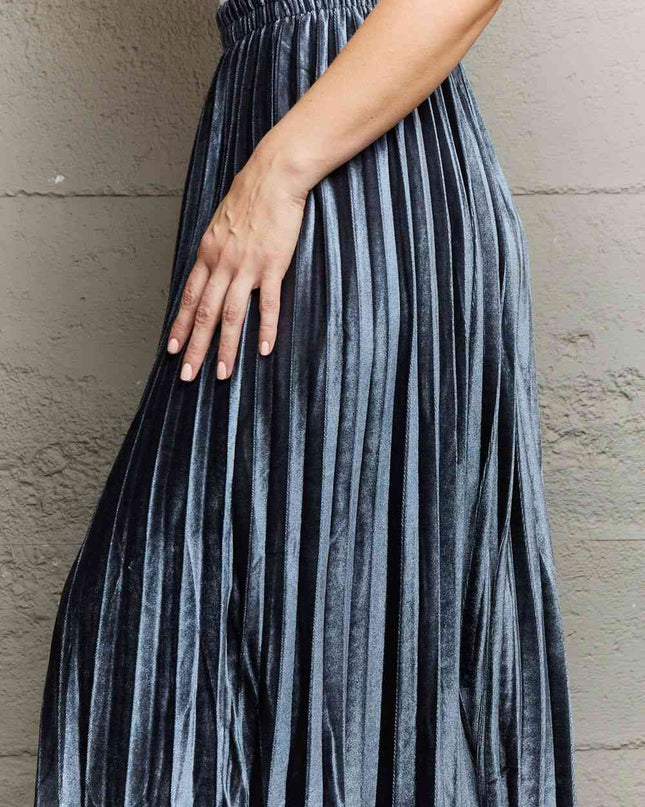 Ninexis Accordion Pleated Flowy Midi Skirt