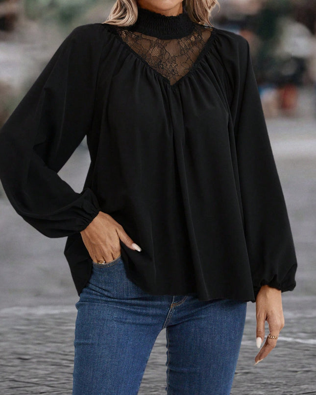 Lace Detail Mock Neck Top